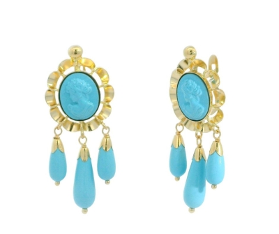 PENDIENTES ARQUILLO 10x8MM 3 PERITAS COLOR  TURQUESA CATALAN.35x14MM. - RG7924T