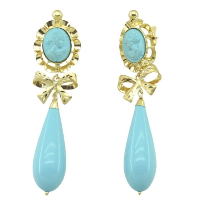 PENDIENTES ARQUILLO 10x8MM COLOR TURQUESA CON LAZO.CATALAN - RG7381/LT