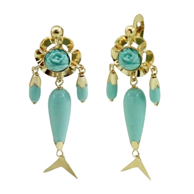 PENDIENTES ARQUILLO 6MM PERITAS COLOR TURQUESA.40MM .CATALAN - RG8430T