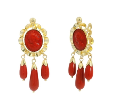 PENDIENTES ARQUILLO 8x6MM 3 PERITAS COLOR CORAL.CATALAN - RG7923C