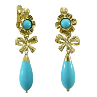 PENDIENTES ARQUILLO COLOR TURQUESA CON LAZO. CATALAN 35MM - RG6050/LT