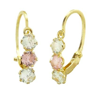 PENDIENTES BALLESTILLA CIRCONITAS ROSA Y BLANCAS.20MM. - RG5578