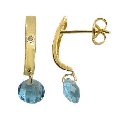 PENDIENTES BANDA  Y PIEDRA BRIOLET COLOR AGUAMARINA. PRESION - RG4838A