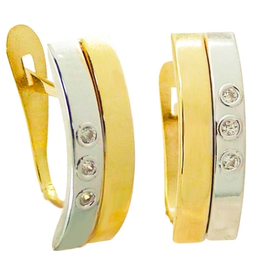 PENDIENTES BICOLOR BANDAS Y CIRCONITAS CARRE.CATALAN.14x5MM. - RG5372