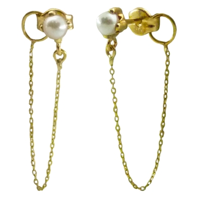 PENDIENTES CADENA Y  PERLA DE 4MM.PRESION - RG5036