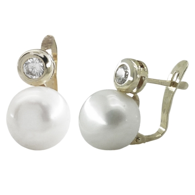 PENDIENTES CHATON ORO BLANCO 3MM Y PERLA BOTON 10MM.CATALAN - RG2328B