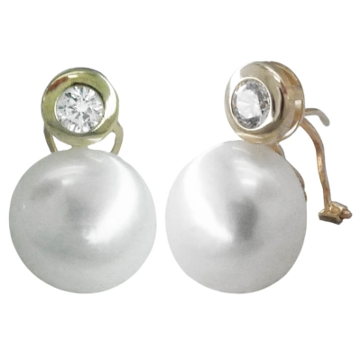 PENDIENTES CHATON ORO BLANCO 4MM Y PERLA 12MM.OMEGA - RG1703B