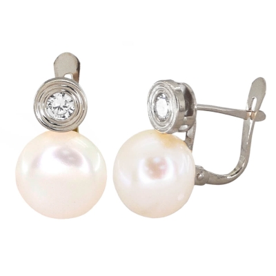 PENDIENTES CHATON ORO BLANCO 6MM Y PERLA BOTON 10MM. - RG2314B