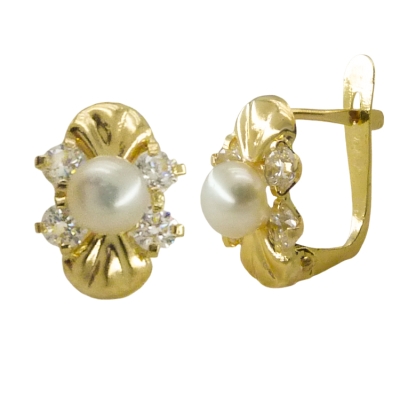 PENDIENTES COMUNION HOJAS CON PERLA Y PIEDRAS.CATALAN - RG7027/P