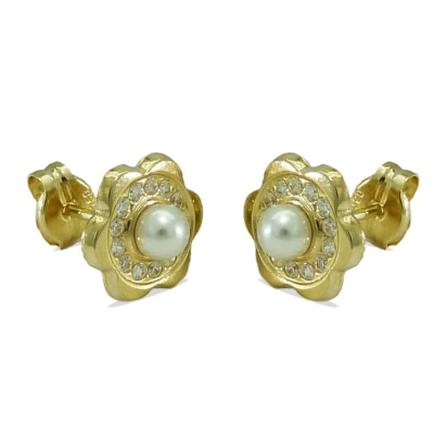 PENDIENTES COMUNION MARGARITA PERLA Y PIEDRAS.PRESION - RG2821