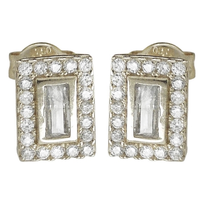 PENDIENTES CUADRADOS CIRCONITAS PRESION ORO BLANCO. - RG5229B