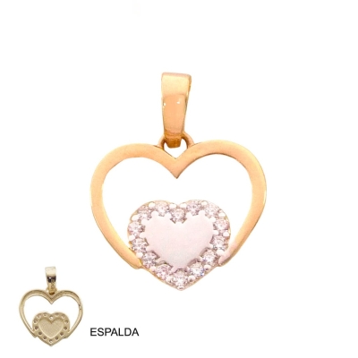 COLGANTE CORAZÓN DOBLE BICOLOR CON CIRCONITAS.12MM - RG5533