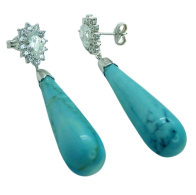 PENDIENTES CUAJO DE CIRCONITAS Y PERA TURQUESA FINA. - RG2709