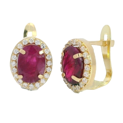 PENDIENTES CUAJO RUBÍ OVAL DE 7x5MM Y CIRCONITAS .CATALAN - RG5934R