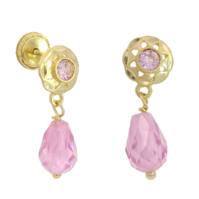 PENDIENTES CUBANA  CRISTAL ROSA.TORNILLO.15MM. - RG9680/1R