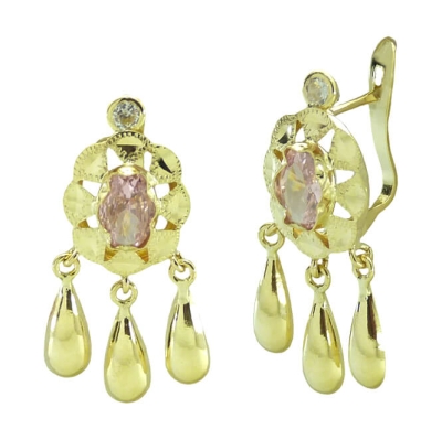 PENDIENTES CUBANA PIEDRA 6x4MM COLOR ROSA Y  3 LAGRIMAS.CATALAN.20MM. - RG7921R