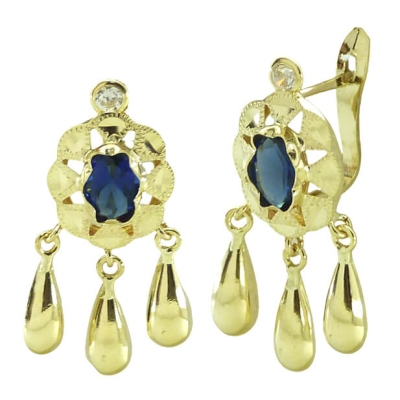 PENDIENTES CUBANA PIEDRA 6x4MM COLOR ZAFIRO Y  3 LAGRIMAS.CATALAN.20MM. - RG7921Z