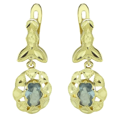 PENDIENTES CUBANA PIEDRA COLOR AGUAMARINA DE 6x4MM,CON MOSCA.22MM. - RG7707A