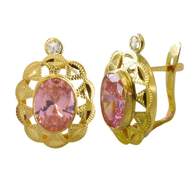 PENDIENTES CUBANA PIEDRA DE  6x4MM COLOR ROSA. 14x9MM. - RG7819R