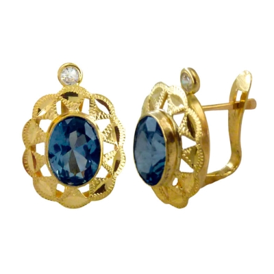 PENDIENTES CUBANA PIEDRA DE  6x4MM COLOR ZAFIRO. 14x9MM. - RG7819Z