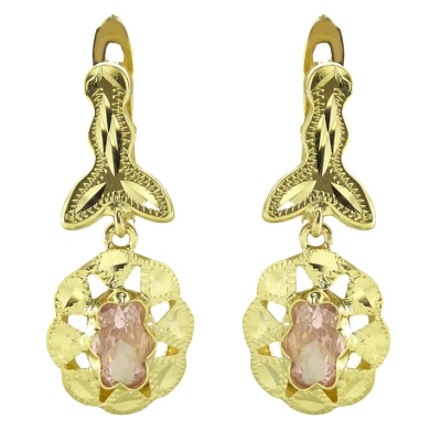 PENDIENTES CUBANA PIEDRA DE 6x4MM ROSA,CON MOSCA. 22MM. - RG7707R