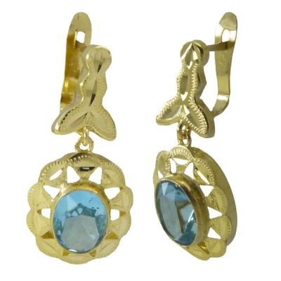 PENDIENTES CUBANA PIEDRA DE 8x6MM COLOR AGUAMARINA,CON MOSCA. 22MM. - RG7732A