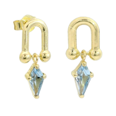 PENDIENTES ESLABON COMETA PIEDRA COLOR AGUAMARINA DE 7x4MM.11MM. - RG5942A