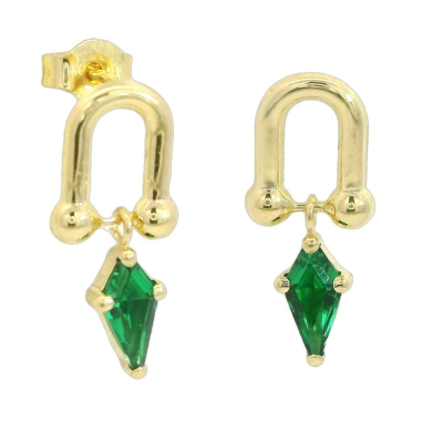 PENDIENTES ESLABON COMETA PIEDRA COLOR ESMERALDA DE 7x4MM.10MM. - RG5942E