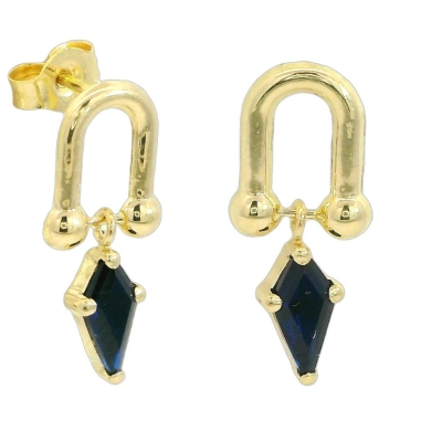 PENDIENTES ESLABON COMETA PIEDRA COLOR ZAFIRO DE 7x4MM.11MM. - RG5942Z