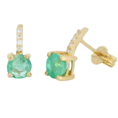 PENDIENTES ESMERALDA REDONDA 4MM 8 BRILLANTES  1MM H-SI 0.04 CT TW - RGB4155E