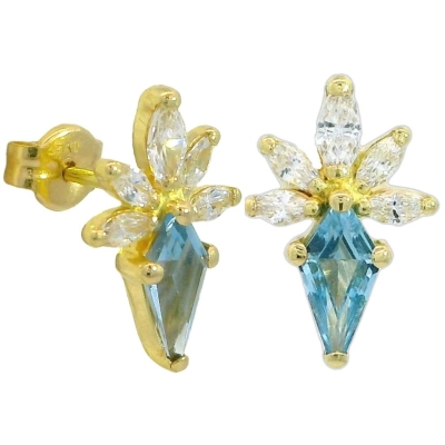 PENDIENTES FLOR COMETA PÌEDRA COLOR AGUAMARINA DE 7x4MM.12MM. - RG5928A