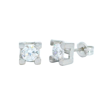 PENDIENTES GARRA CUADRADA PEQUEÑA PRESION ORO BLANCO - RG1108B