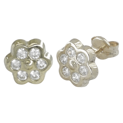 PENDIENTES ORO BLANCO MARGARITA CON CRCONITAS. PRESION - RG2508B