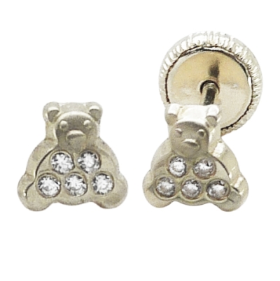 PENDIENTES OSITO PIEDRAS 5MM.ORO BLANCO. - RG2106B