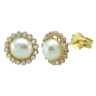 PENDIENTES PERLA DE 5MM Y ORLA DE CIRCONITAS.PRESION. - RG5479