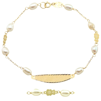 PULSERA COMUNION CON CHAPA.PERLAS Y OSITOS. - RG9001/15