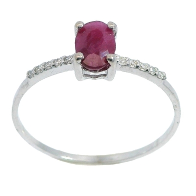 SORTIJA ORO BLANCO RUBI OVAL 6x4 10 BRILLANTES 1MM H-SI 0.07 CT TW - RGB4154/SRB