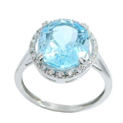 SORTIJA ORO BLANCO  TOPACIO AZUL Y CIRCONITAS 12x8MM - RG4316/SB