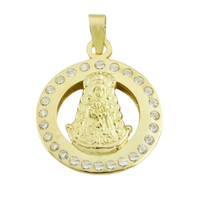 MEDALLA REDONDA VIRGEN DEL ROCIO CON CIRCONITAS. 17MM. - RG5844