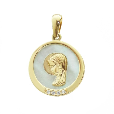 MEDALLA REDONDA VIRGEN NIÑA 14MM CON  NACAR - RG4681