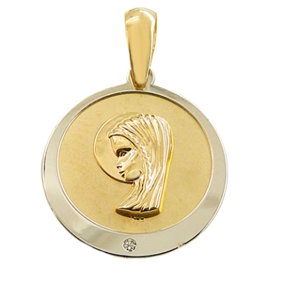 MEDALLA VIRGEN NIÑA ARENADA 14MM BICOLOR - RG4679B
