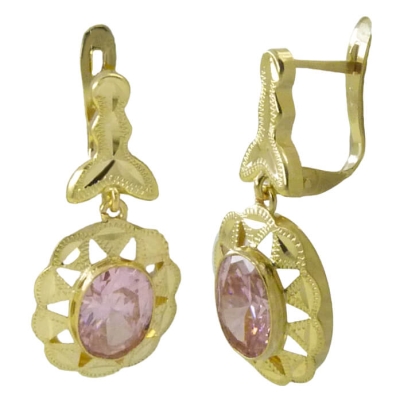 PENDIENTES CUBANA PIEDRA ROSA DE  8x6MM CON MOSCA.CATALAN - RG7732R