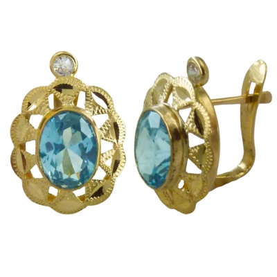 PENDIENTES CUBANA PIEDRA COLOR AGUAMARINA DE 8x6MM.CON TOPE. - RG7822A