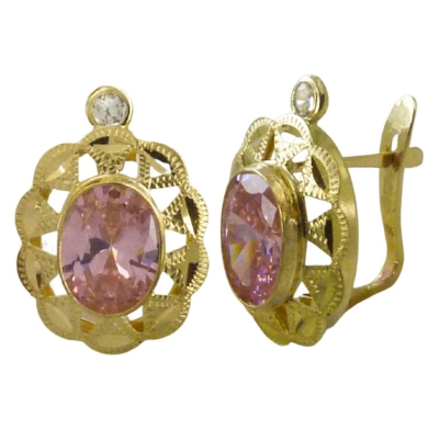 PENDIENTES CUBANA PIEDRA COLOR ROSA DE 8x6MM.CON TOPE. - RG7822R
