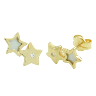 PENDIENTES DOBLE ESTRELLA CIRCONITAS Y NACAR.10x5MM. - RG5821
