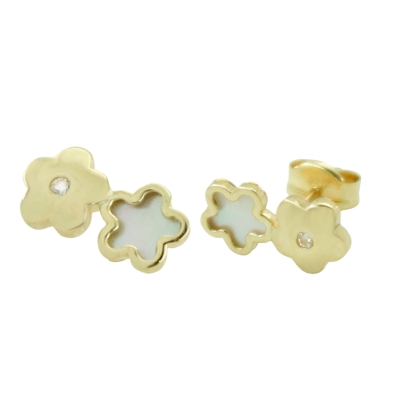PENDIENTES DOBLE FLOR CIRCONITAS Y NACAR 10x5MM. - RG5822