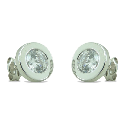 PENDIENTES "DONUT" ORO BLANCO CIRCONITAS 8MM.PRESION. - RG1029B