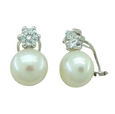 PENDIENTES GARRA 5MM Y PERLA DE 12MM.OMEGA.ORO BLANCO. - RG3600B