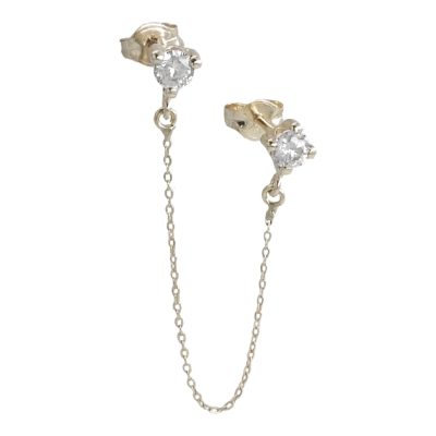 PENDIENTE GARRA DOBLE CON  CADENA.ORO BLANCO. - RG5007B