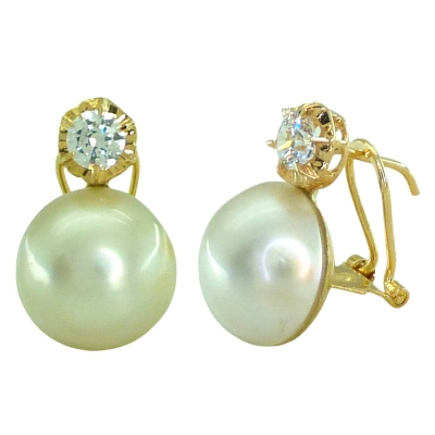 PENDIENTES PERLA JAPONESA MABE 10/11MM Y SOLISTA CIRCONITA.OMEGA. - RG6013/2